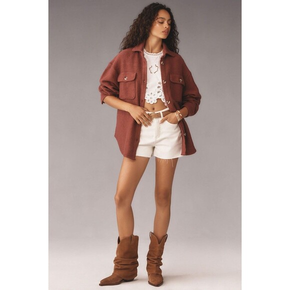 By Anthropologie Knit Shacket Shirt Tunic Top Buttondown Solid Cotton XS 275695 - Picture 3 of 8